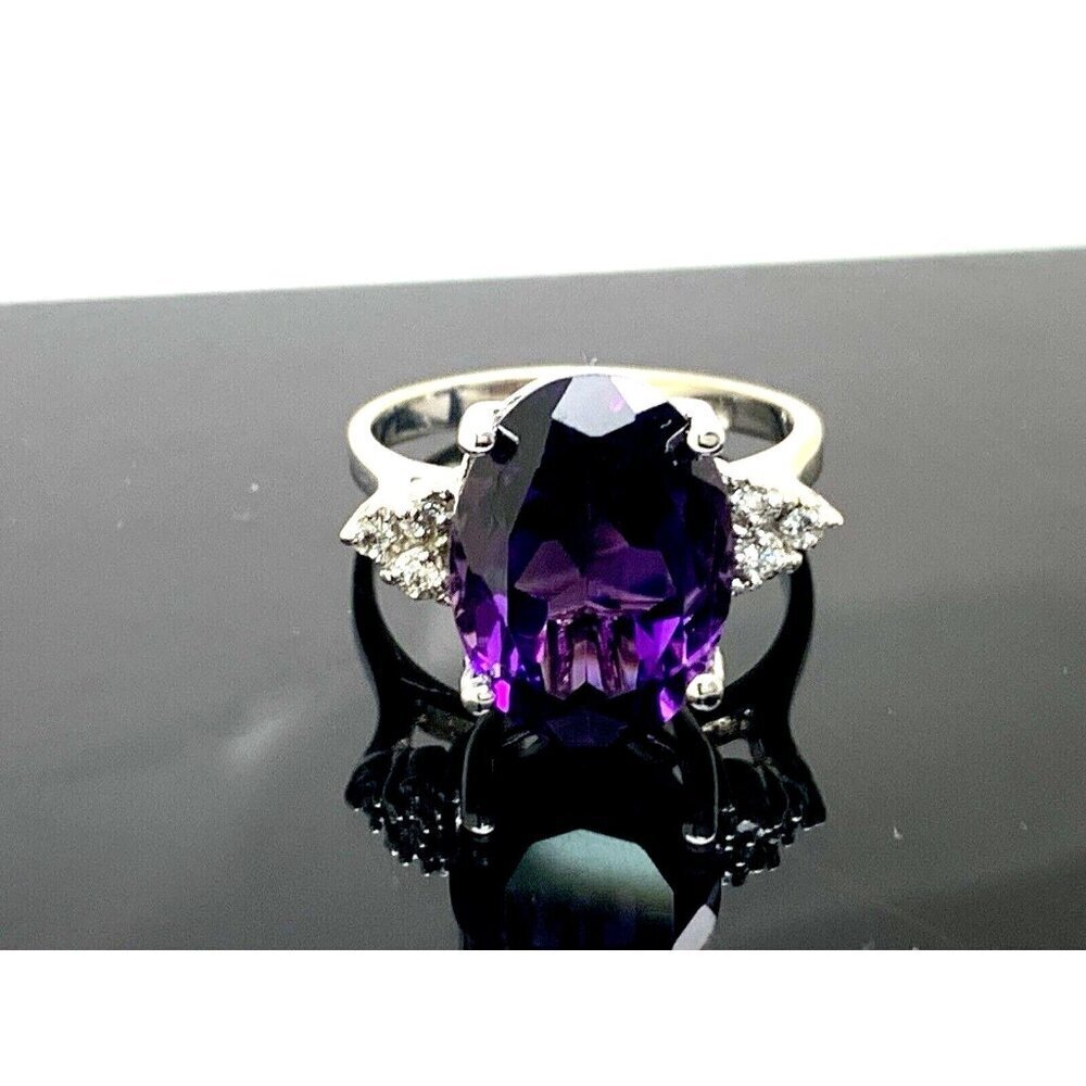 Oval Purple Gemstone Diamond Cocktail Ring 10k White Gold Womens Estate Size 6.5